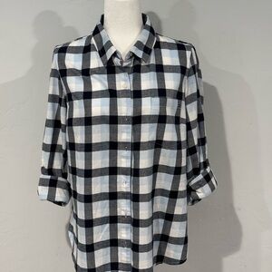 Tommy Hilfiger Women’s Large Black & White Buffalo Plaid Button-Down Shirt